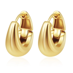 Polished 18k gold plated stainless steel U-shaped hoop earrings for women with hinge clasp