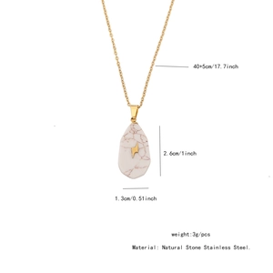 Detail of natural stone pendant with gold lightning inlay and stainless steel chain dimensions