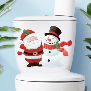 Christmas snowman and Santa Claus toilet seat cover decals for festive home bathroom decor