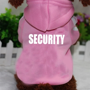 Pink dog hoodie featuring white Security print on the back with soft fleece interior