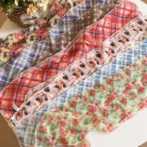 Elegant pastoral style mesh scarf necklace set with floral and plaid patterns accessory