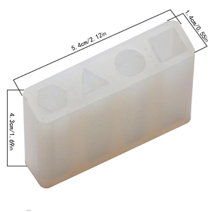 Detailed dimensions of a translucent silicone mold with geometric shapes for DIY jewelry