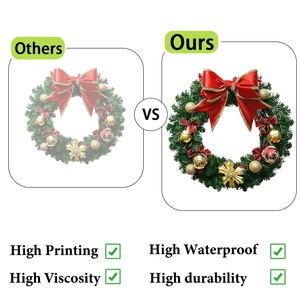 Detail comparing high-quality Christmas wreath window stickers with standard decals