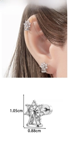 Rotating Ferris wheel cartilage earring with sparkling crystals and size dimensions