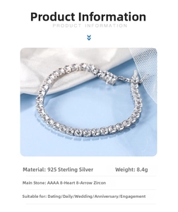 Detail of 925 sterling silver tennis bracelet with AAAA cubic zirconia stones