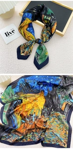 Detail of Van Gogh Café Terrace art print on a 70cm square silk-feel neck scarf