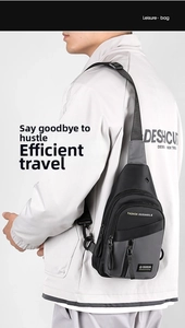 Close-up of durable two-tone crossbody sling bag with multiple functional zippers