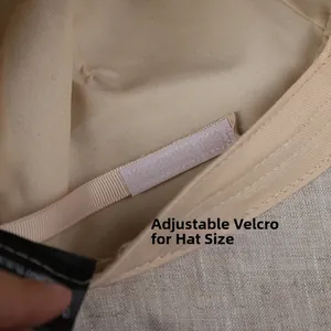 Détail de la bande velcro réglable à l'intérieur du chapeau en lin pour ajuster la taille