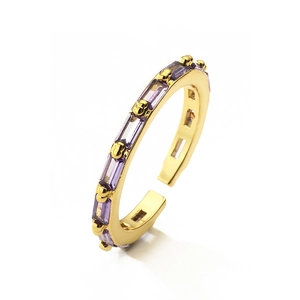 Elegant gold-plated adjustable ring featuring rectangular purple zircon stones
