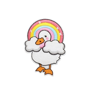 Embroidered cartoon duck patch with rainbow and clouds for children's clothing decoration