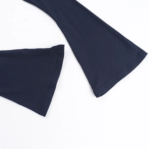 Detailed view of dark blue lace-trimmed sleeve cuffs with high-quality stitching detail