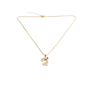 Elegant gold-tone titanium cat necklace with sparkling diamonds and pink gemstone eyes