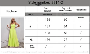 Detailed size chart for sexy strapless beach maxi dress with length and bust measurements