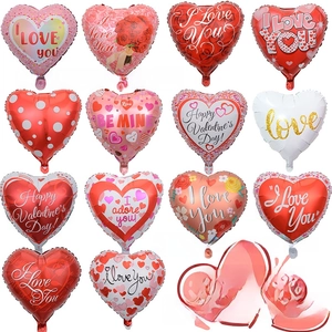 Detailed collection of 18-inch heart-shaped Valentine's Day foil balloons with assorted designs