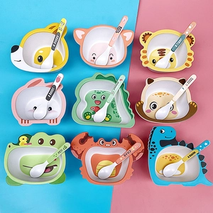 Cute Cartoon Animal Bamboo Fiber Kids Bowl And Spoon Baby Feeding Tableware Eco Friendly Toddler Dinnerware