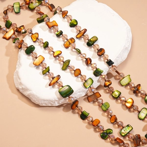 Bohemian double-layered beaded necklace with irregular colorful natural stones and glass beads