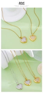 Detailed view of heart-shaped pendant with pavé micro-set cubic zirconia on gold chain