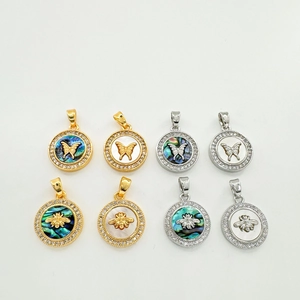 Round Bee Butterfly Pendants Copper 18K Gold Plated Natural Mother Of Artificial Pearl Abalone Shell Zirconia DIY Jewelry Making