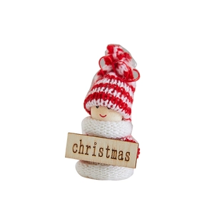 Handmade wool felt Santa snowman figurine with wooden head and Christmas sign