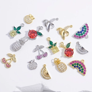 Pendenti Frutta Zirconi Colorati Rame Mela Ananas Ciliegia Anguria Arcobaleno Ciondoli Accessori Per Gioielli DIY Carini
