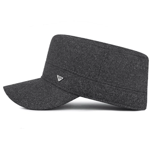 Deep grey winter cadet cap with thick textured fabric and side metal logo detail
