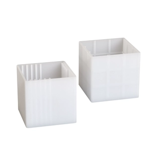 Set of two white cube silicone molds for DIY candle making with vertical grid pattern