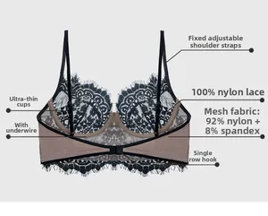 Détail du soutien-gorge en dentelle ultra-fine avec armatures et bretelles réglables