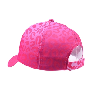 Pink leopard print baseball cap for children with adjustable design and canvas fabric
