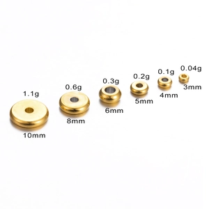Macro comparison of various sizes for golden stainless steel spacer beads from 3mm to 10mm