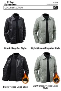 Détails des vestes en similicuir pour hommes en noir et vert avec doublure en polaire
