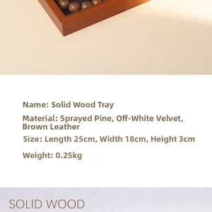 Detailed dimensions of walnut wood jewelry tray with velvet lining and leather finish