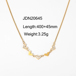 18K gold stainless steel necklace featuring white shell heart pendants for women