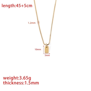 Minimalist gold square pendant necklace with dimensions 45+5cm chain and 10x5mm plate