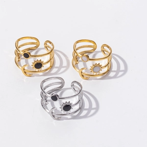 Three-layer adjustable sun, moon, and star rings in gold and silver finish