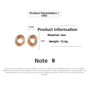 Detailed size chart of gold spiral earrings with dimensions of 2.5cm by 3cm and 12.6g weight