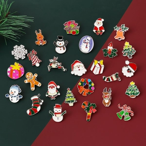 Christmas Enamel Brooch Pins Cartoon Santa Snowman Reindeer Tree Festive Zinc Alloy Jewelry Accessory Gift
