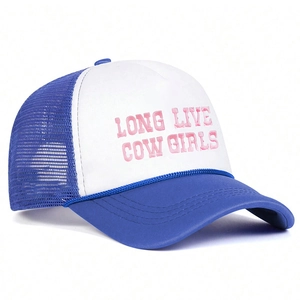 Detail view of the blue mesh back and white foam front on this vintage trucker hat