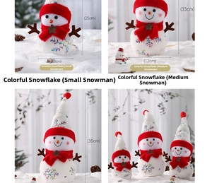 Dettagli dei pupazzi di neve in peluche taglie S/M/L con cappelli rossi e sciarpe