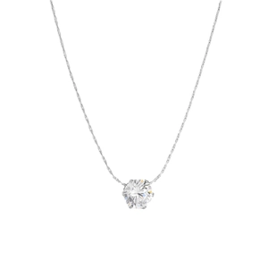 Elegant minimalist silver necklace with brilliant round cut diamond solitaire pendant