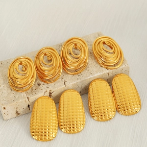 Spiral Gold Hoop Earrings Stainless Steel Geometric Oval Grid Texture Studs For Women Trendy Statement Jewelry