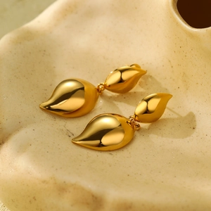 Minimalist 18K Gold Plated Stainless Steel Water Drop Dangle Earrings For Women Fashion INS Style Teardrop Leaf Ear Jewelry