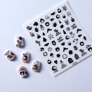 Adesivi per nail art 5D neri a rilievo con fenicotteri e gatti modello TS-189
