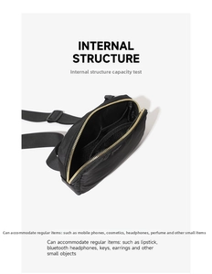 Detail view of the black waist bag interior showing the mesh pocket and main compartment