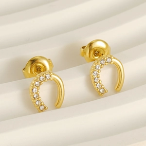 Boucles d'oreilles fer à cheval en acier inoxydable plaqué or 18K avec zircone
