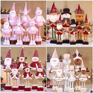 Christmas Telescopic Doll Ornaments Fabric Long Leg Plush Toys For Holiday Home Party Tabletop Decor Santa Snowman Reindeer