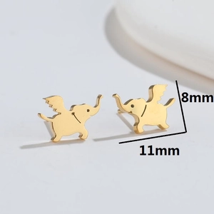 Boucles d'oreilles éléphant ailé en acier inoxydable doré, dimensions 11mm par 8mm