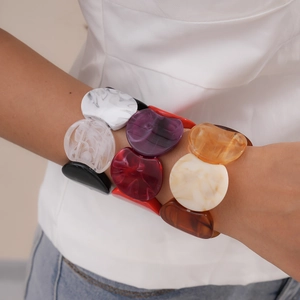 Retro multicolored acrylic marble texture chunky bracelet with geometric resin links