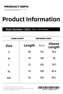 Size chart for men's hooded jacket with detailed S to XXL measurements in centimeters