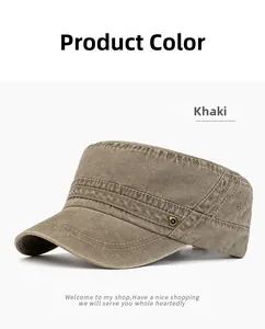 Close-up of khaki cotton cadet cap showing metal eyelets and detailed stitching