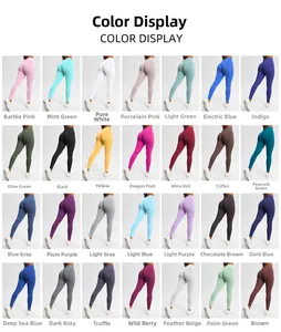Grid view of seamless high-waisted yoga leggings available in 28 various matte colors
